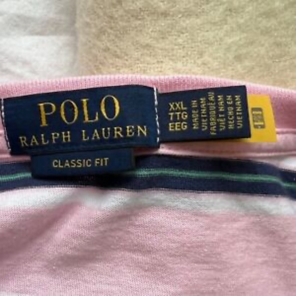 Polo Ralph Lauren T-Shirt Pink & Blue Striped Crew Neck Size XXL Classic Cotton - Picture 5 of 5